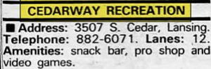 Cedarway Recreation - Aug 1989 Listing